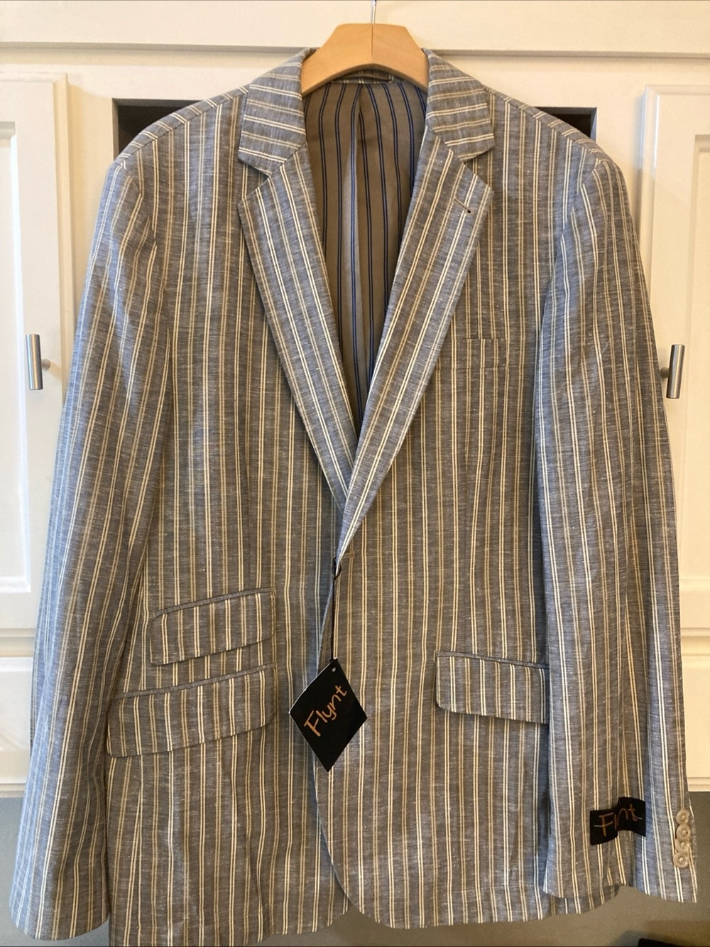 Flynt Men's wool linen Blue and Gray Striped Blazer